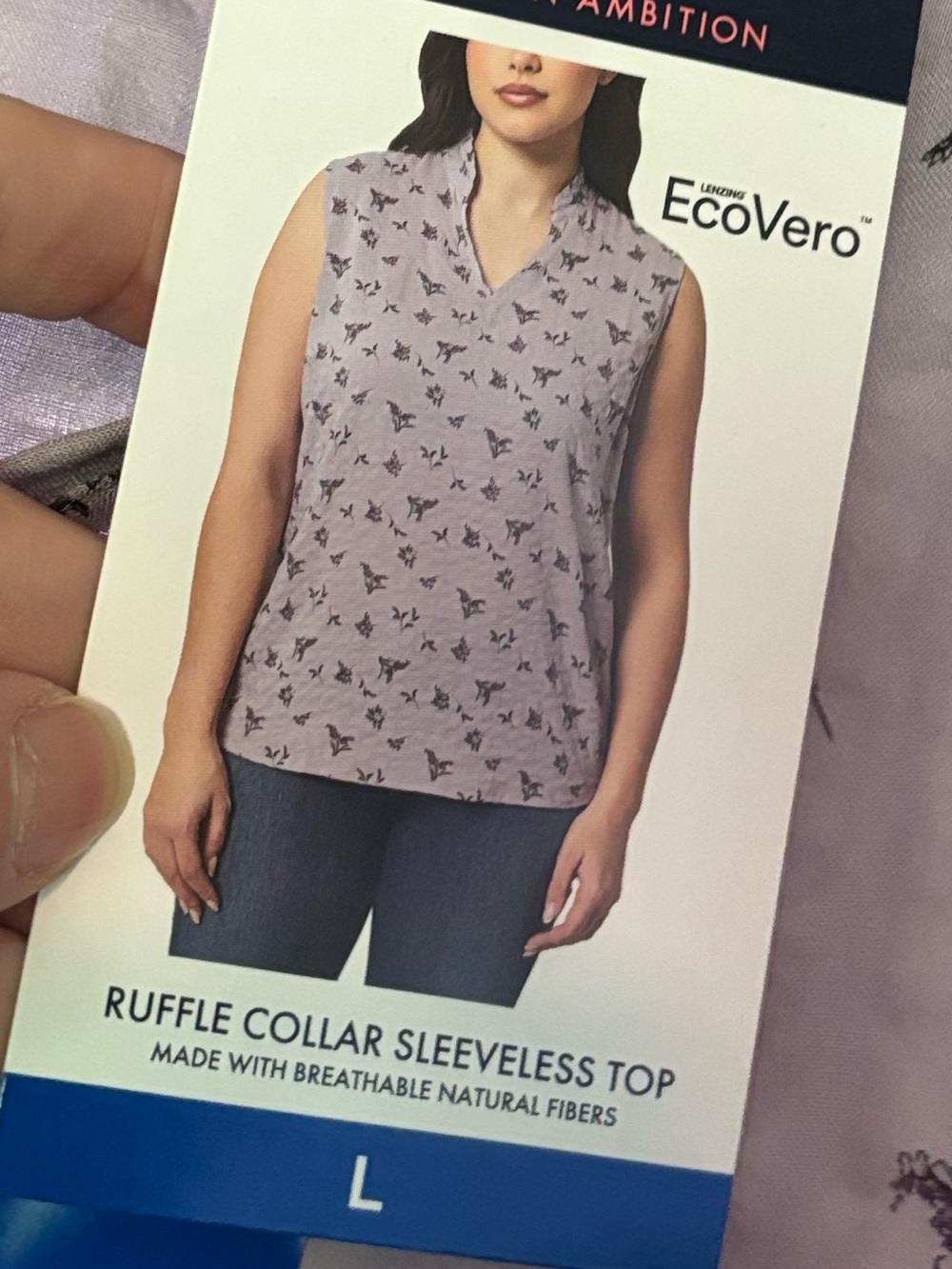 MODERN AMBITION Ruffle Collar Sleeveless Floral Top, blouse purple floral